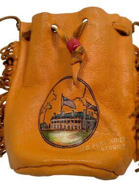 Vintage Old Fort Niagara Leather Pouch Youngstown New York Souvenir Brown Fringe